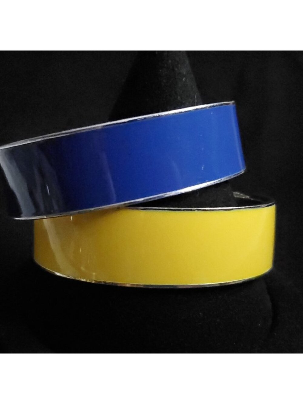 Lauren Ralph Lauren Bangle Bracelet Blue Yellow Enamel Silver Tone Lot of 2